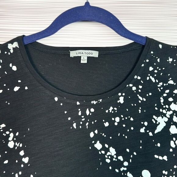 Lisa Todd Long Sleeve Tee Top Pullover Black White Water Splash Spots Print Sz L - Picture 4 of 9